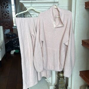 Skims Cozy Knit Lounge Set Pants and Pullover Sweater in Light Pink